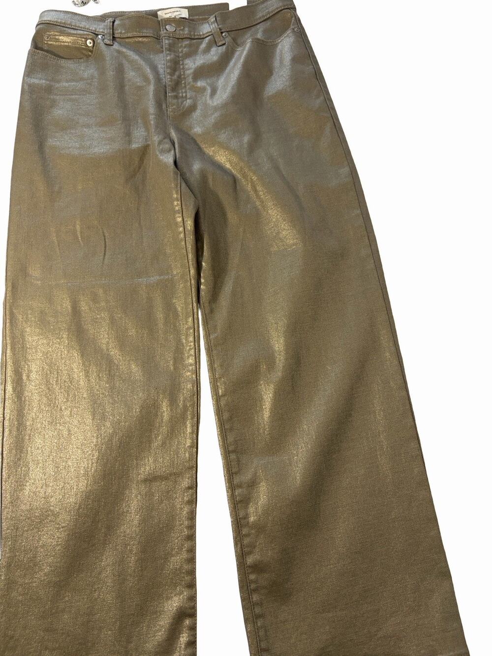 Banana Republic Women’s High-Rise Straight Washwell Metallic Gold Denim Jeans 16